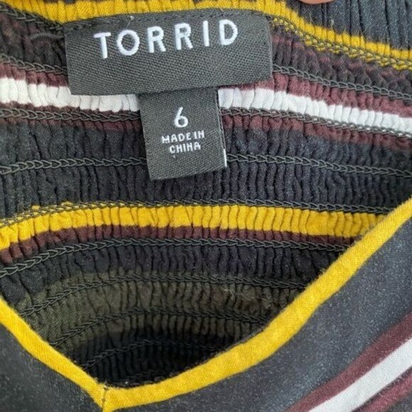 Striped Sleeveless Maxi Dress By Torrid Size 6 Black Yellow Purple Adjustable - Picture 3 of 5